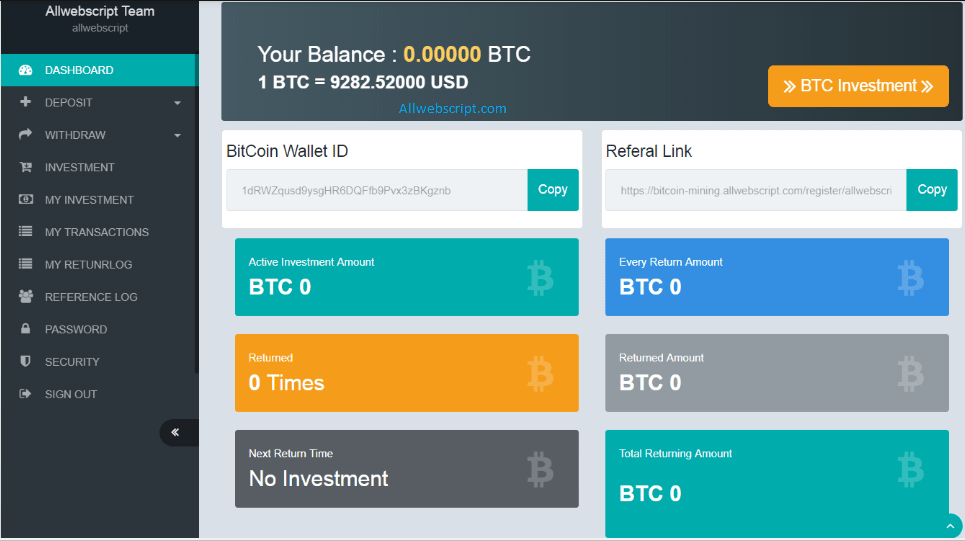 add bitcoin mining to website